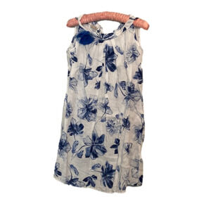 BELLAMBRA Women's Dress XS Linen White Blue Floral Toile Italy Couture 2036